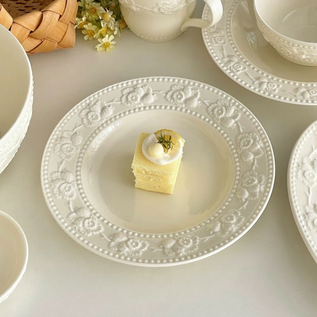 INS-style Embossed Creamy Yellow Plate