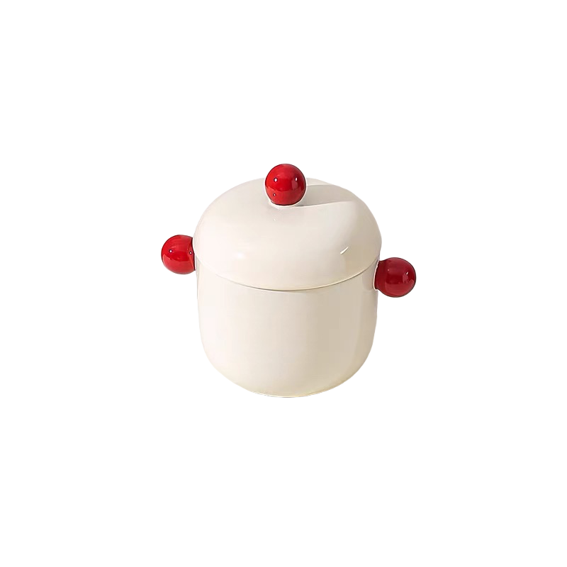 Cute Ceramic Double-Handle Stew Pot with Lid