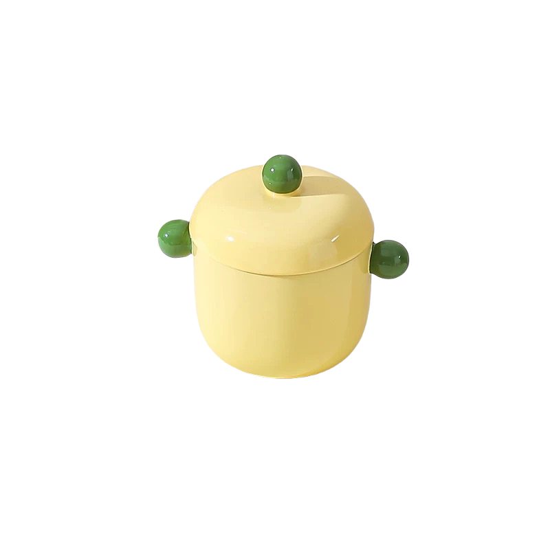 Cute Ceramic Double-Handle Stew Pot with Lid