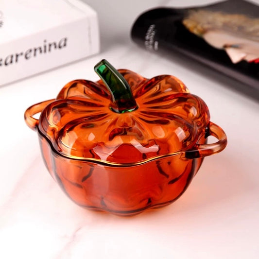 Amber Glass Pumpkin Candy & Storage Jar with Lid