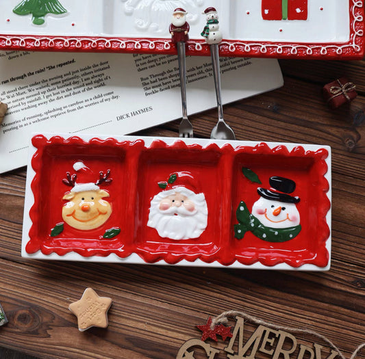 Christmas Three Compartment Embossed Snack Plate