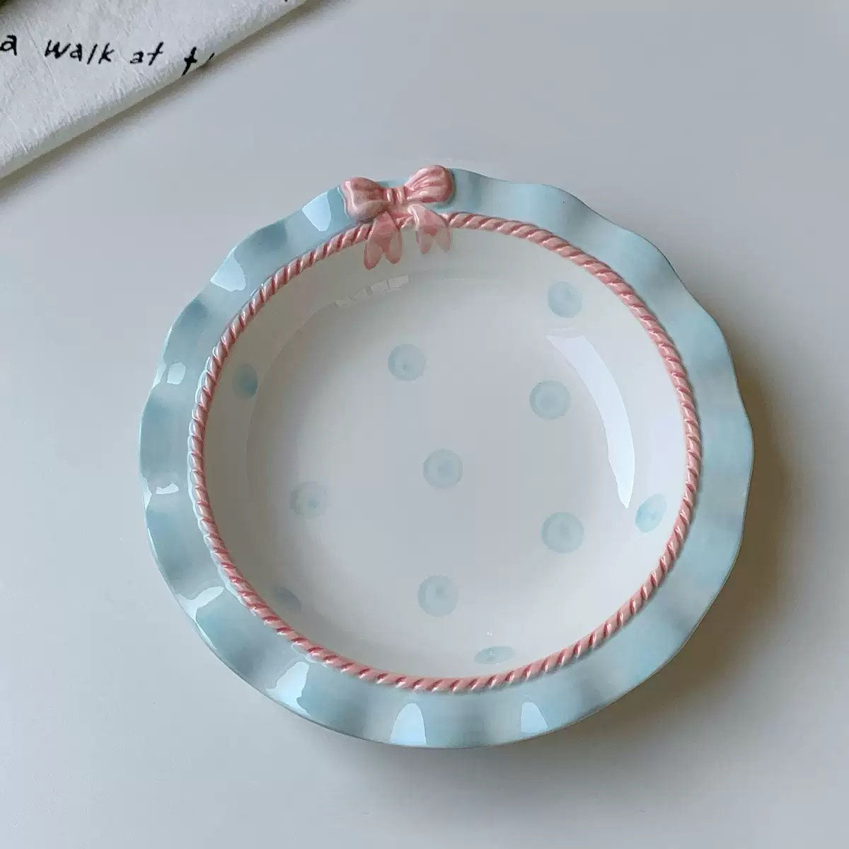 Polka Dot Bow Lace Edges Plate