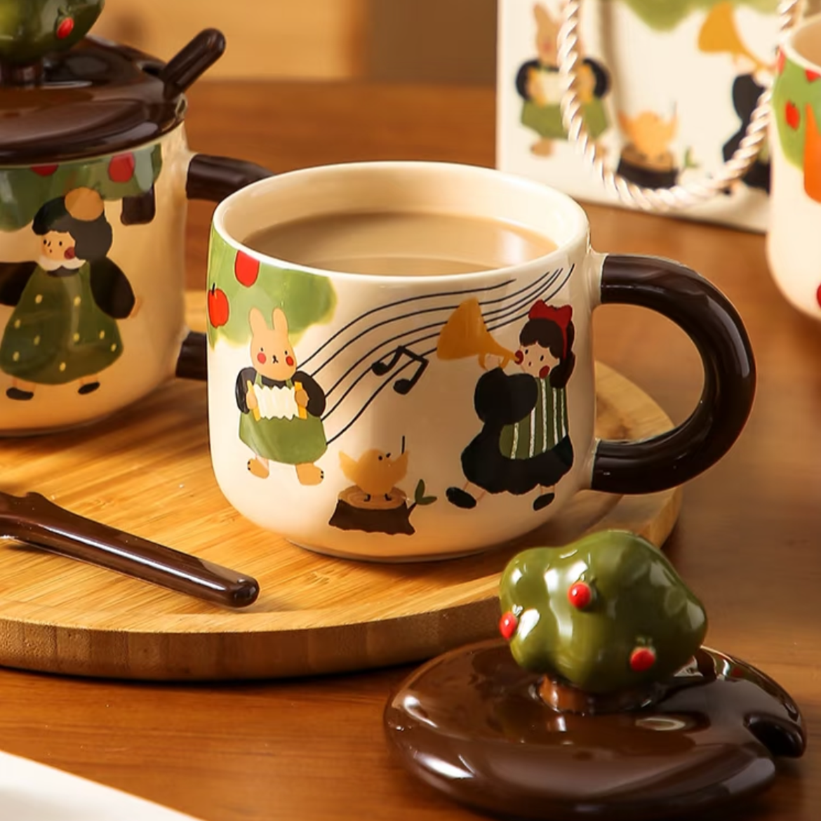Apple Tree Girl Mug with Lid and Spoon