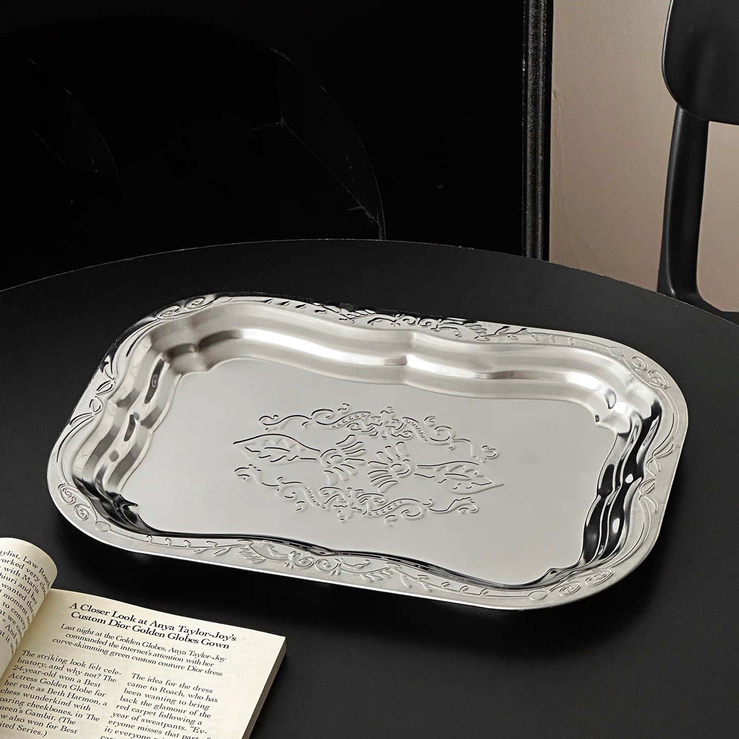Vintage Embossed Stainless Steel Tray