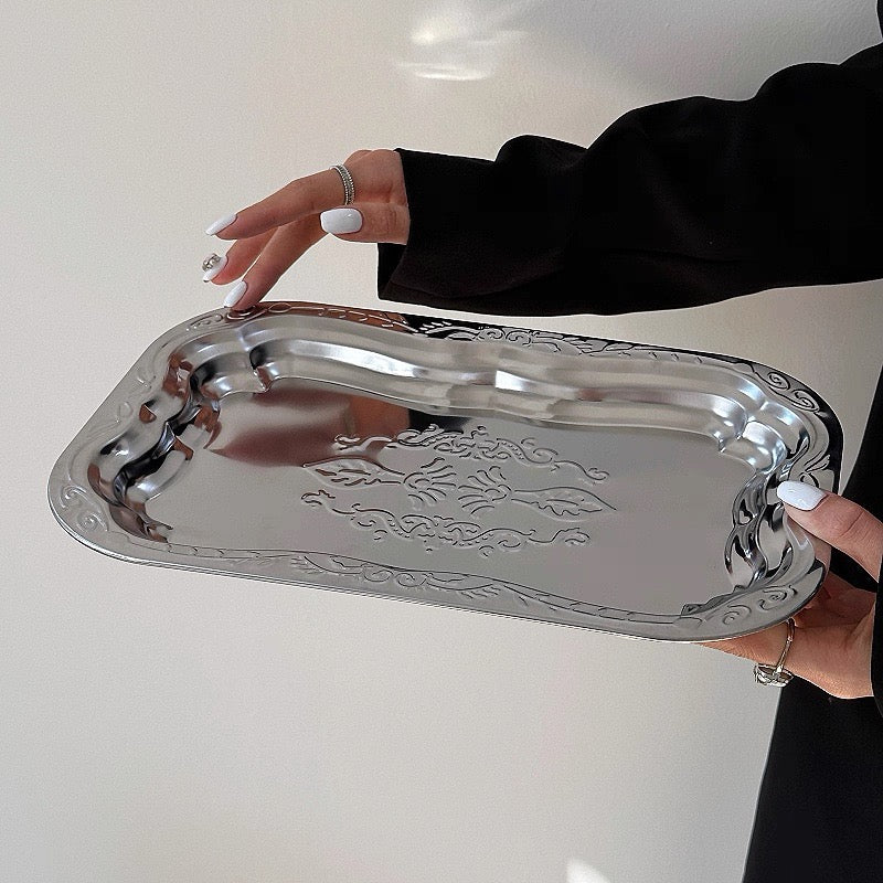 Vintage Embossed Stainless Steel Tray