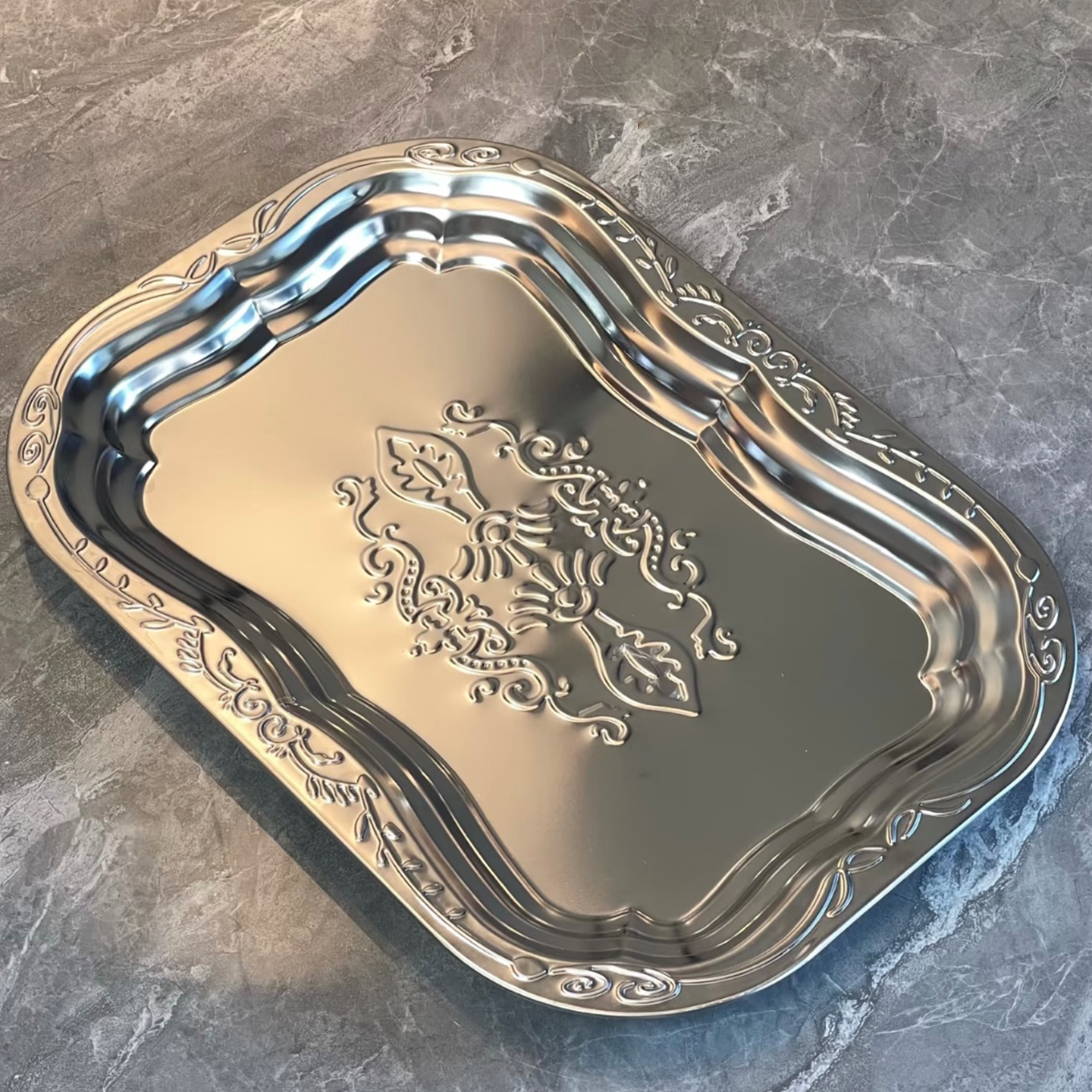 Vintage Embossed Stainless Steel Tray