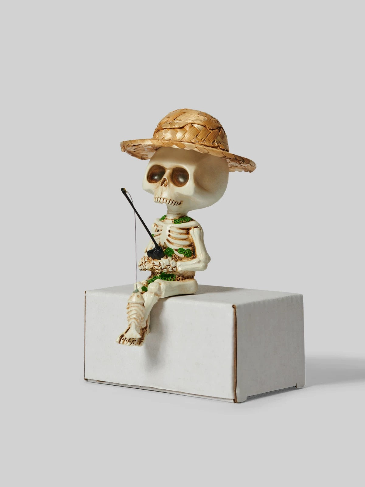 Straw Hat Skeleton Fishing Desk Ornament