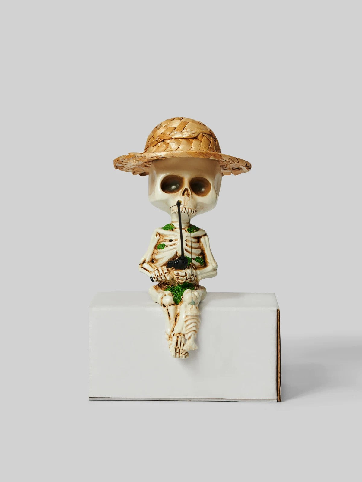 Straw Hat Skeleton Fishing Desk Ornament