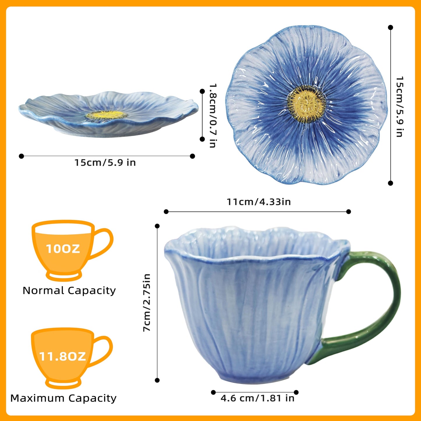 Blue Flower-shaped Ceramic Mug