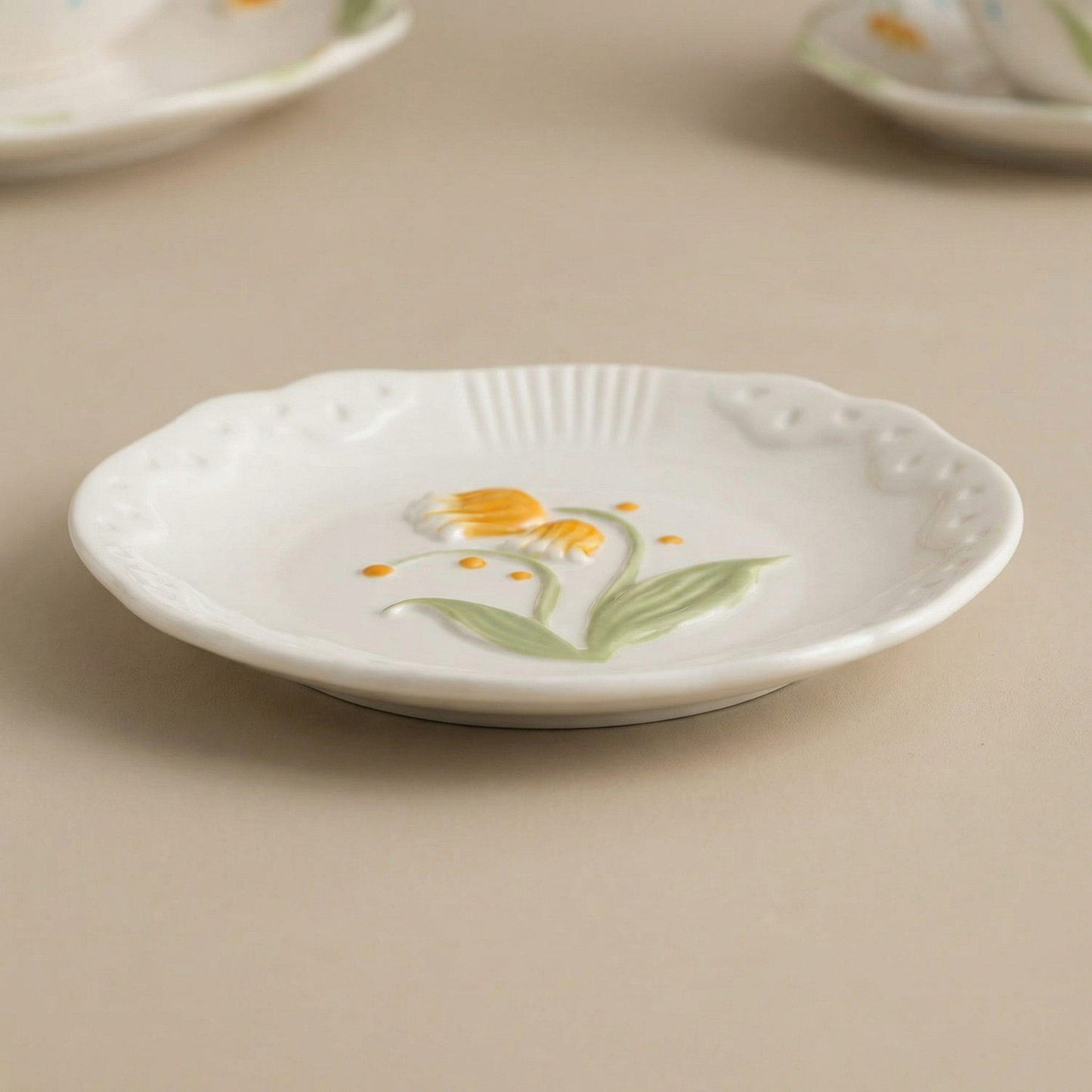 Embossed Floral Ceramic Plate