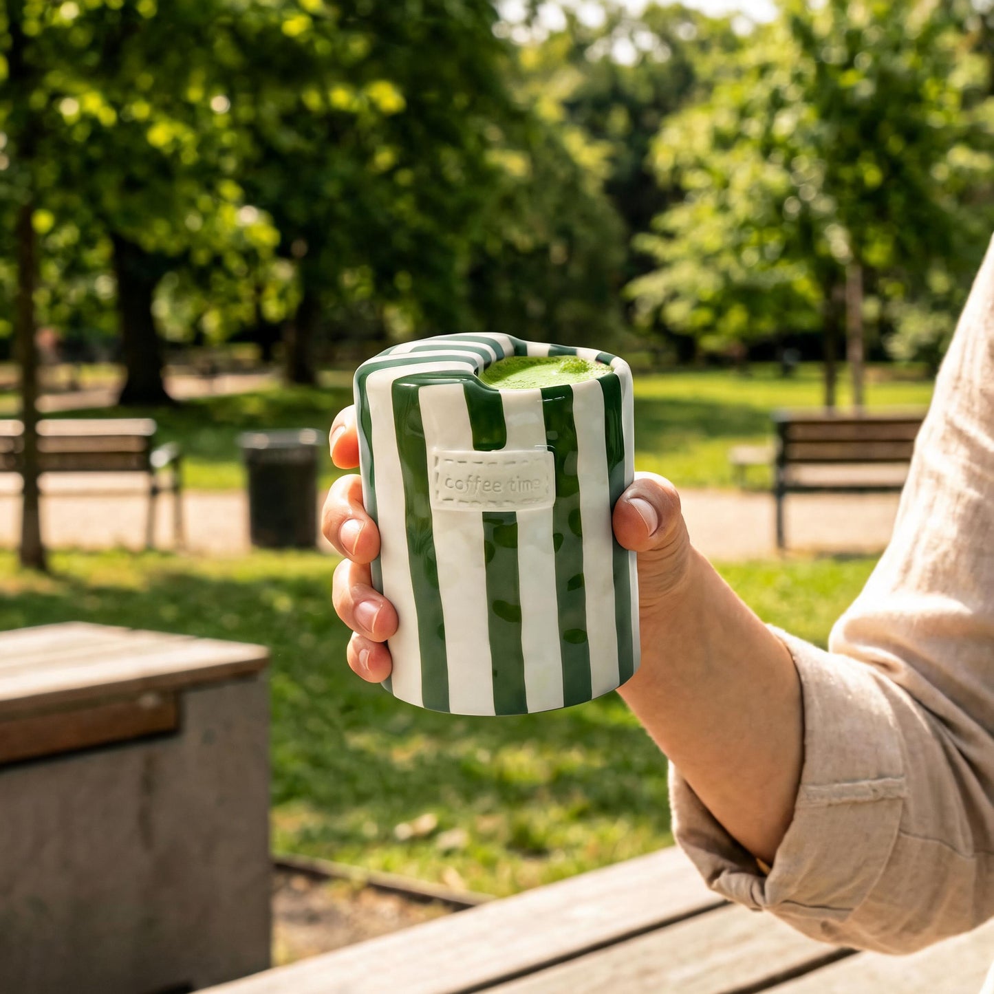 Hand-Painted Striped Art Ceramic Coffee Mugs