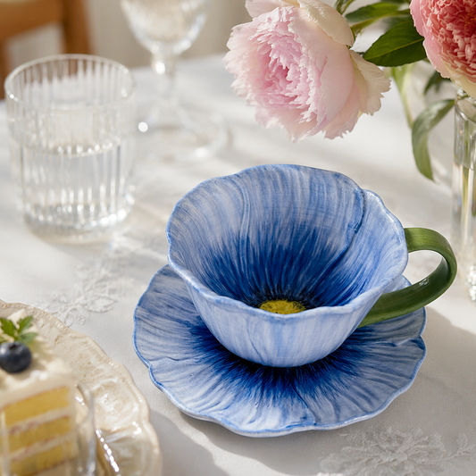 Blue Flower-shaped Ceramic Mug