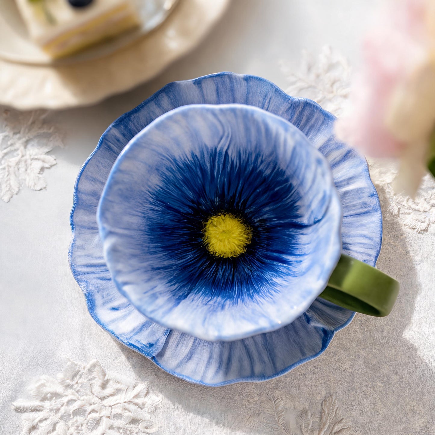 Blue Flower-shaped Ceramic Mug
