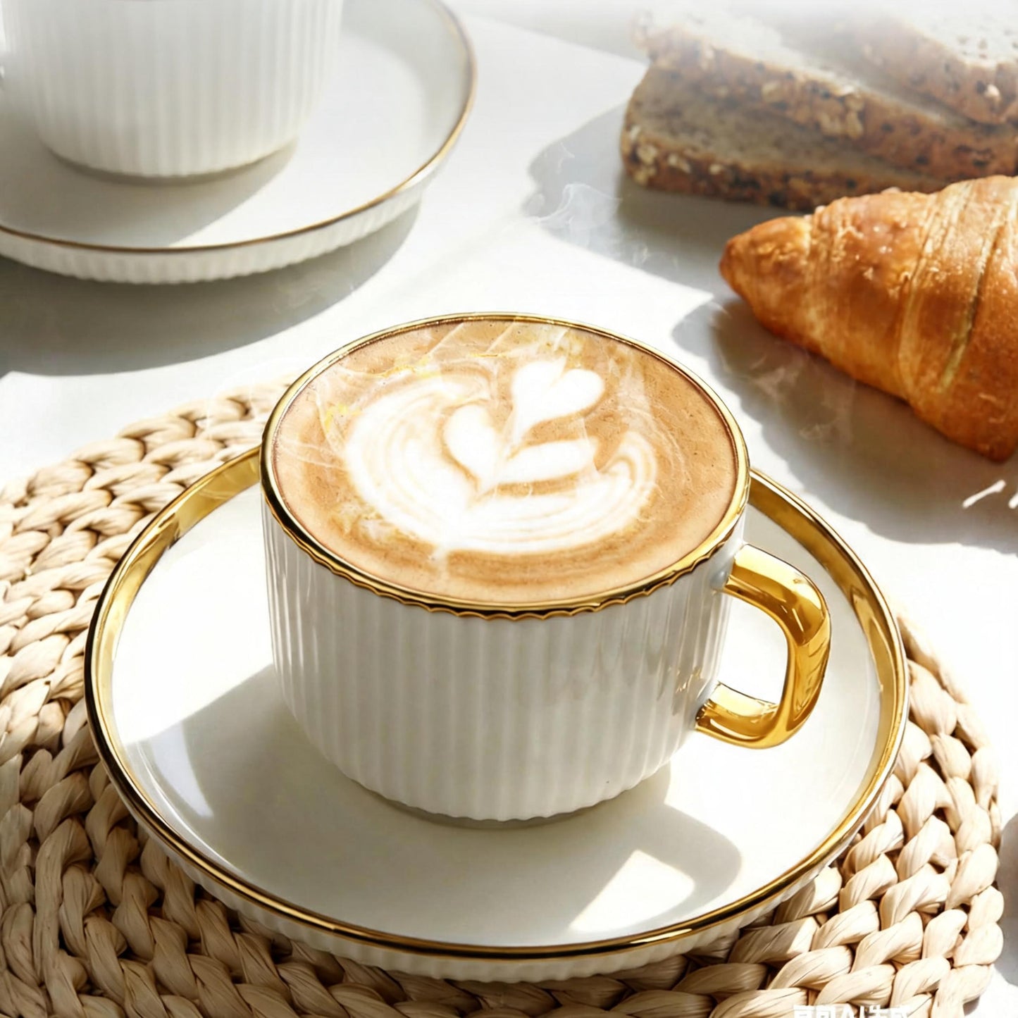 Gold Trim Striped Ceramic Mug