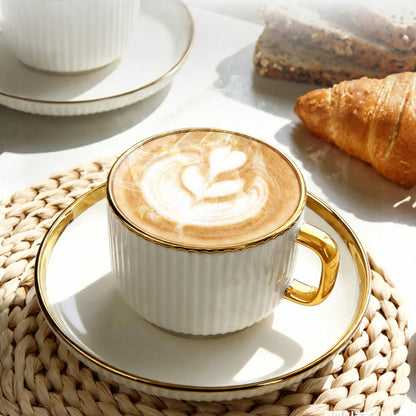 Gold Trim Striped Ceramic Mug