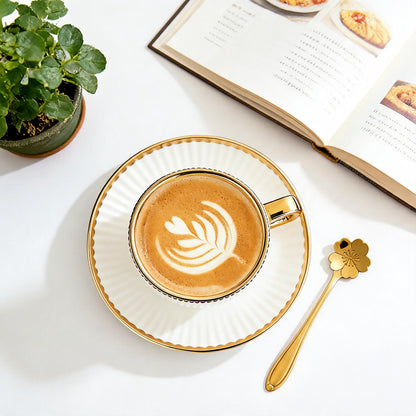 Gold Trim Striped Ceramic Mug