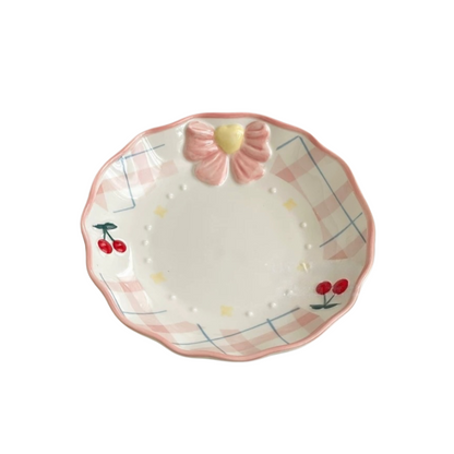 Embossed Bow and Cherry Ceramic Plate