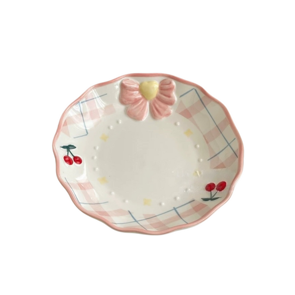Embossed Bow and Cherry Ceramic Plate