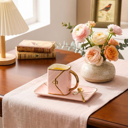 Elegant Pink Handbag-Shaped Ceramic Mug