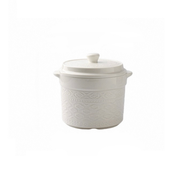 White Embossed Double-Handle Stew Pot