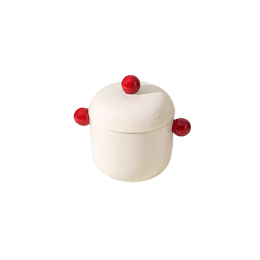 Cute Ceramic Double-Handle Stew Pot with Lid