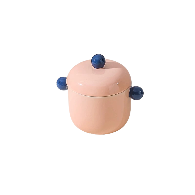 Cute Ceramic Double-Handle Stew Pot with Lid