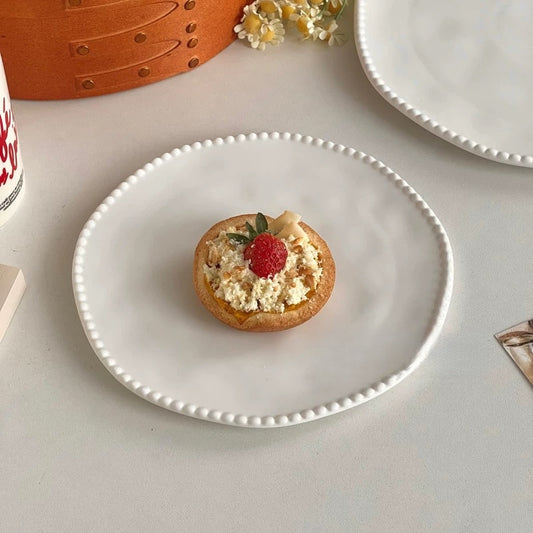 White Irregular Flat Plate with Pearl Beaded Edge