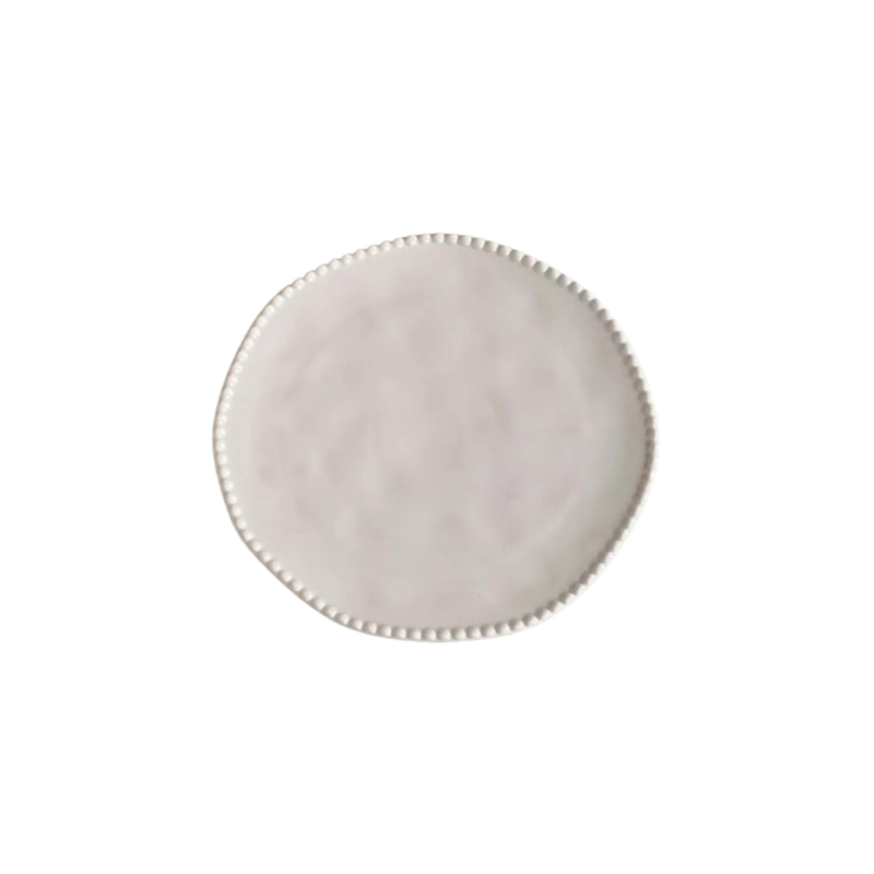 White Irregular Flat Plate with Pearl Beaded Edge