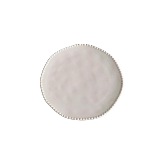 White Irregular Flat Plate with Pearl Beaded Edge