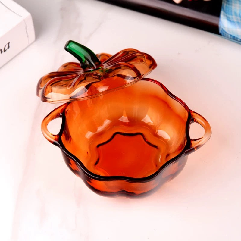 Amber Glass Pumpkin Candy & Storage Jar with Lid