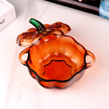 Amber Glass Pumpkin Candy & Storage Jar with Lid