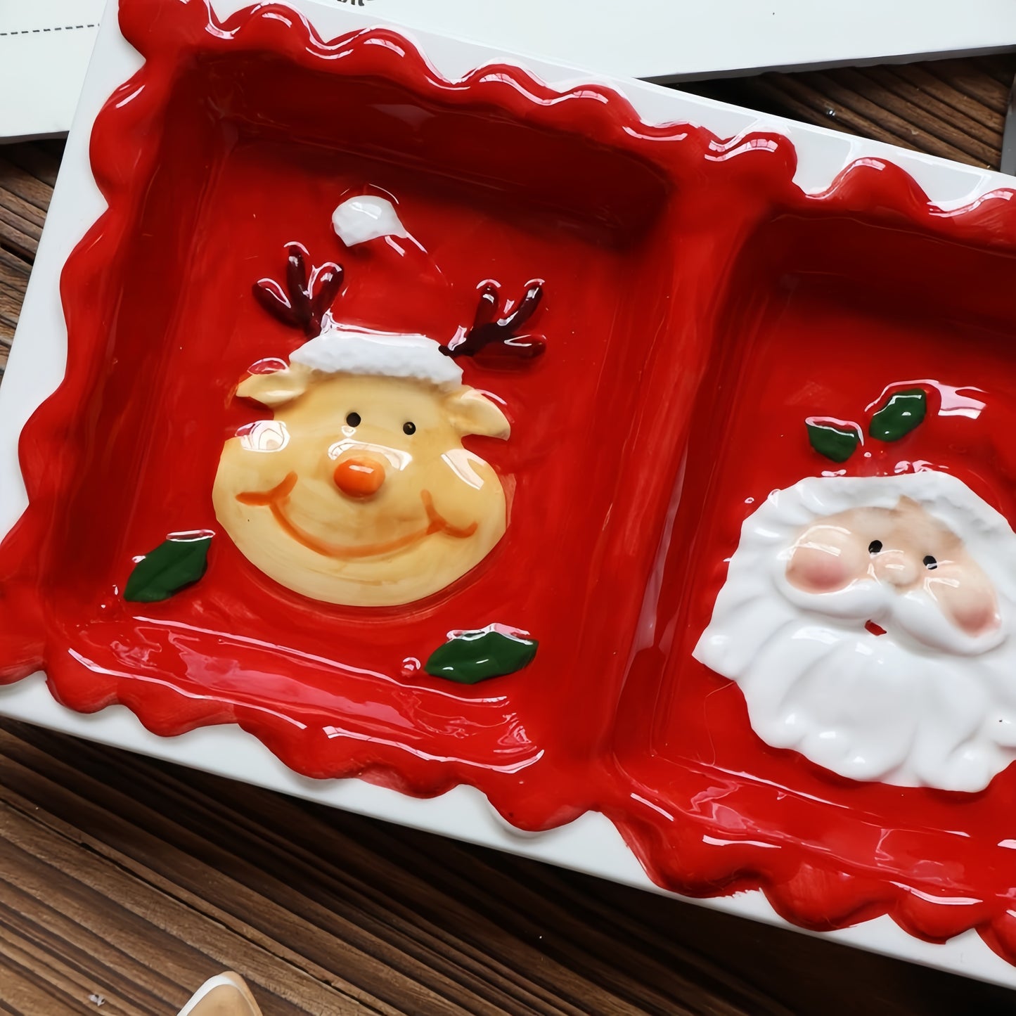 Christmas Three Compartment Embossed Snack Plate