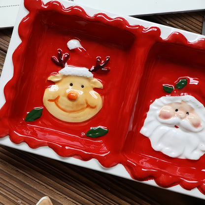 Christmas Three Compartment Embossed Snack Plate