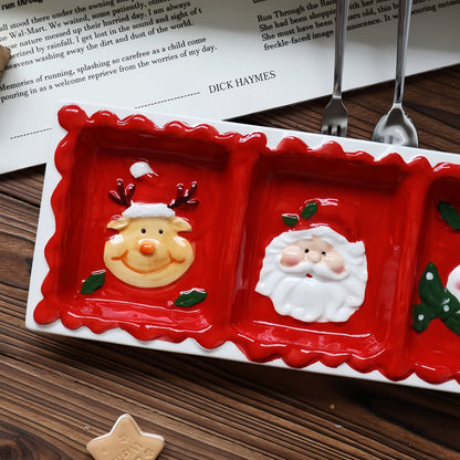 Christmas Three Compartment Embossed Snack Plate