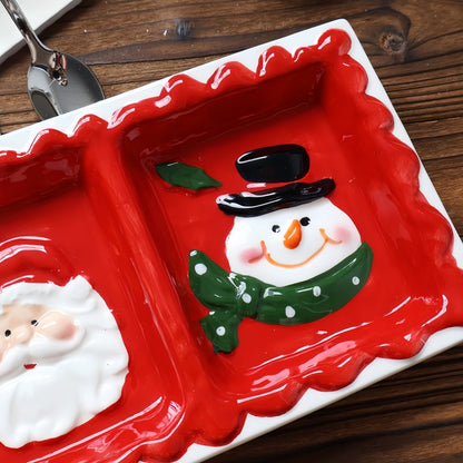 Christmas Three Compartment Embossed Snack Plate