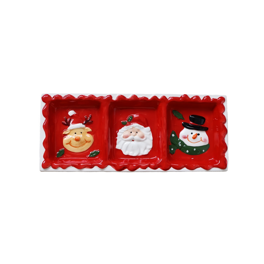 Christmas Three Compartment Embossed Snack Plate