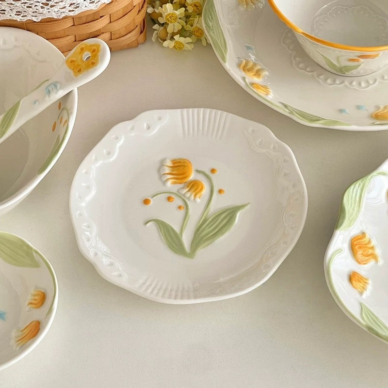 Embossed Floral Ceramic Plate