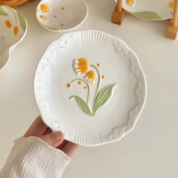 Embossed Floral Ceramic Plate