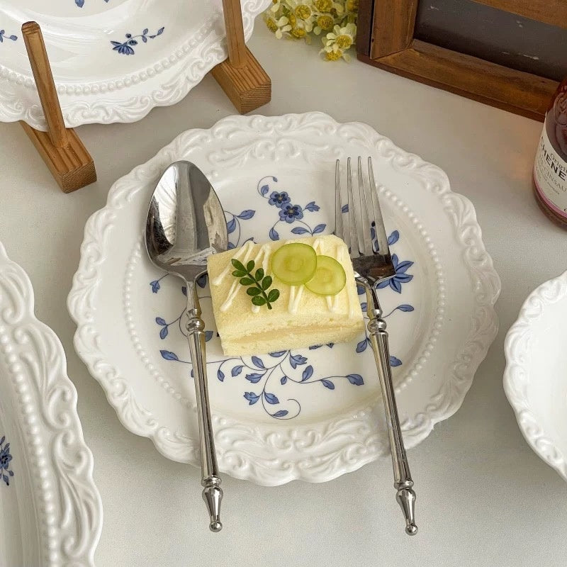 Vintage Blue & White Embossed Porcelain Plate