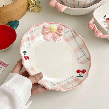 Embossed Bow and Cherry Ceramic Plate