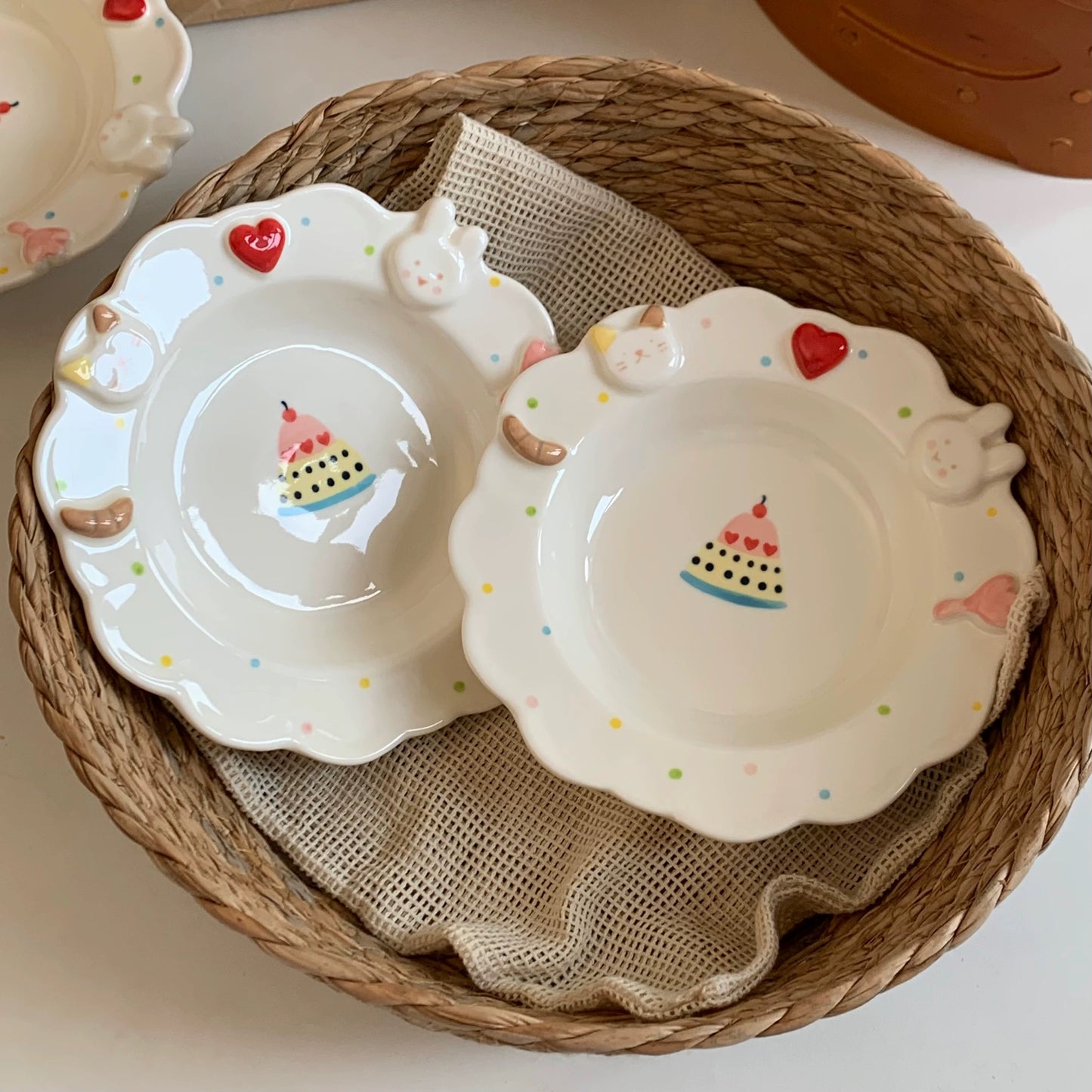 Rabbit & Cat Lace-Edge Plate