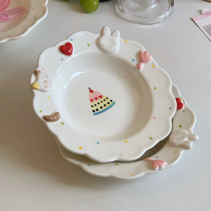 Rabbit & Cat Lace-Edge Plate