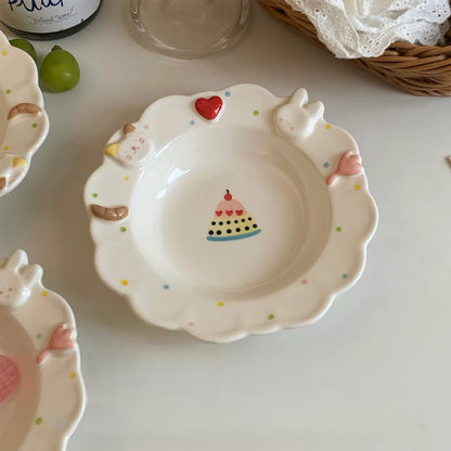 Rabbit & Cat Lace-Edge Plate