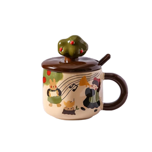 Apple Tree Girl Mug with Lid and Spoon