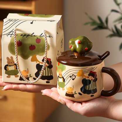 Apple Tree Girl Mug with Lid and Spoon