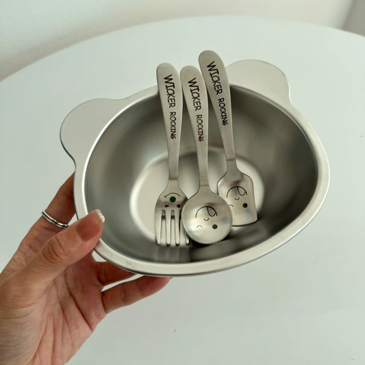 Stainless Steel Bear Small Bowl & Matching Spoon Set