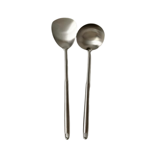 Mini Extended Spatula & Soup Spoon Set with Heat-Resistant Handle