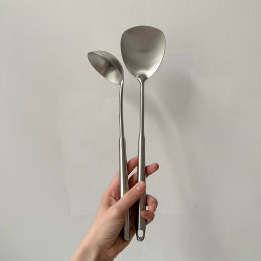 Mini Extended Spatula & Soup Spoon Set with Heat-Resistant Handle
