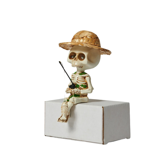 Straw Hat Skeleton Fishing Desk Ornament