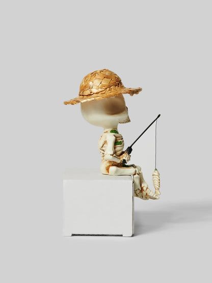 Straw Hat Skeleton Fishing Desk Ornament